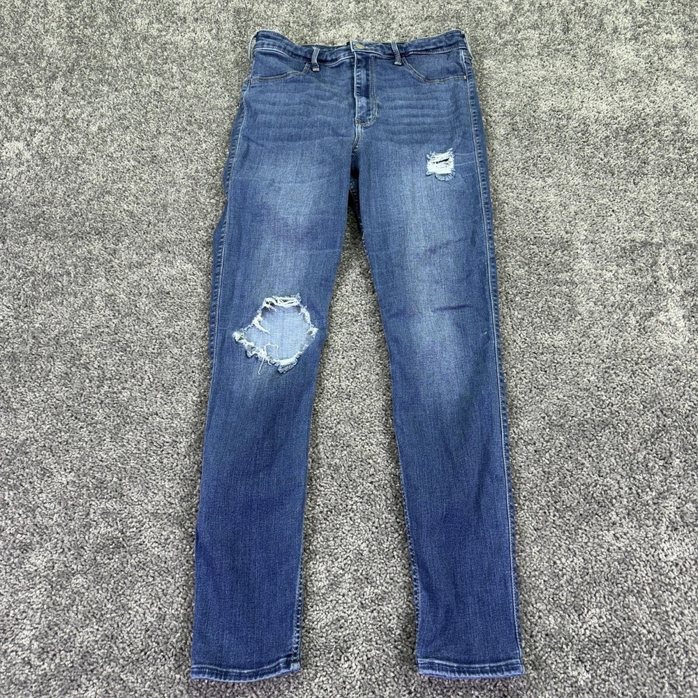 Hollister Jeans Womens 30x28 Blue Ultra High Rise Distressed Jegging Medium Wash